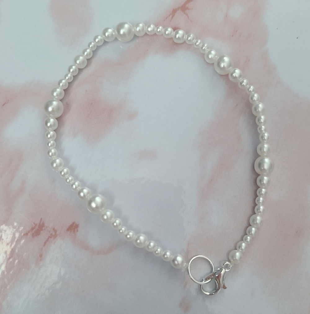 Handmade Silver-Toned White Faux Pearl Bracelet Earrings - Picture 7 of 7